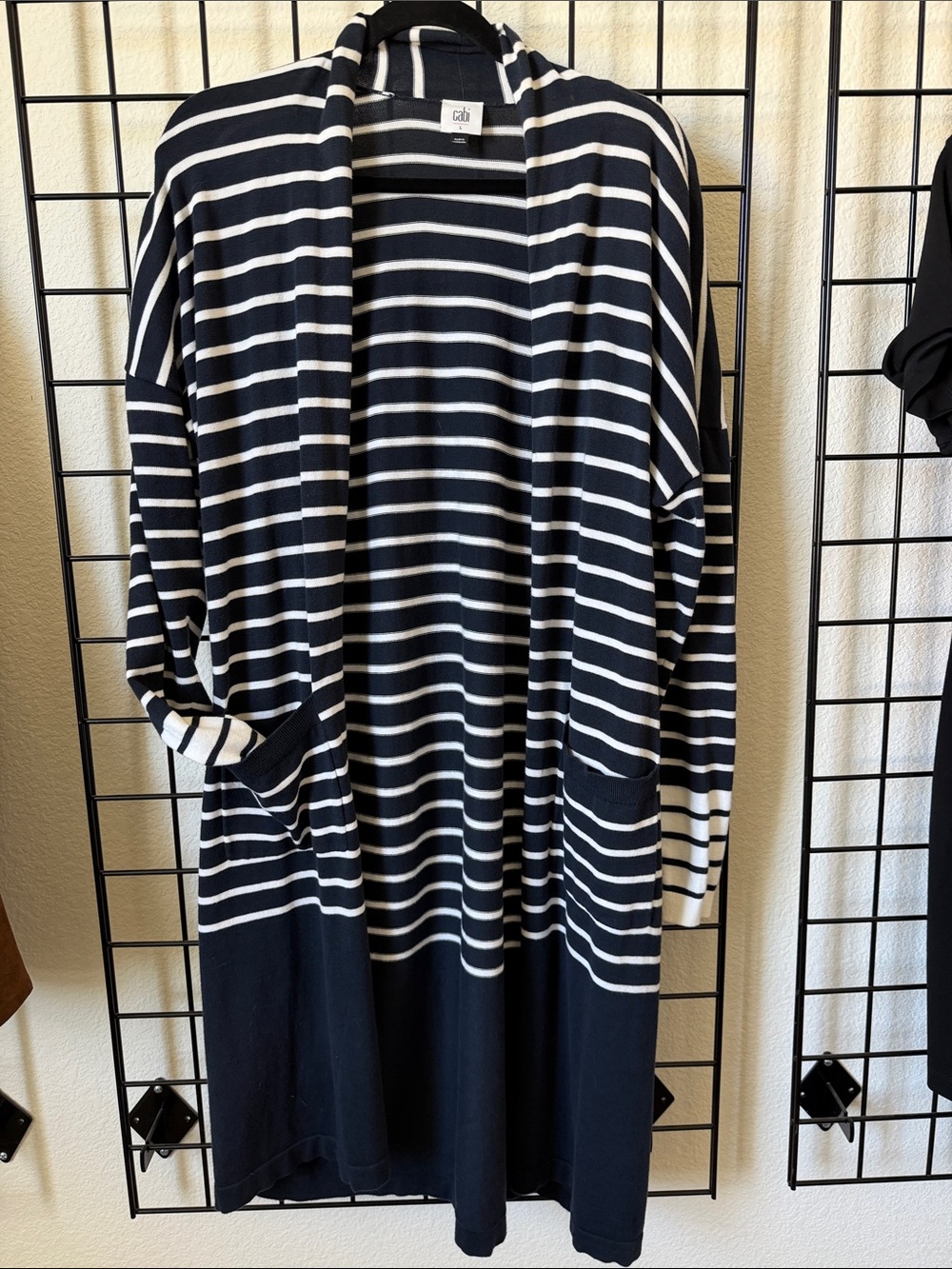 CAbi Navy & White Striped Open Cardigan